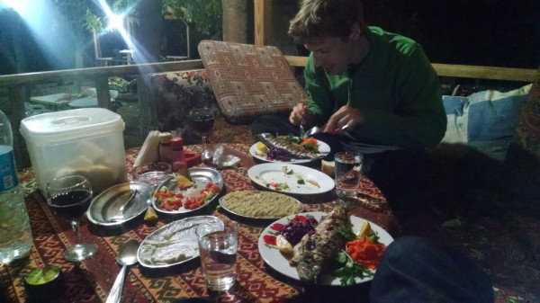 A traditional meal of barbecued trout in Geyikbayiri