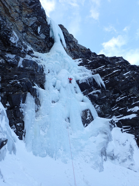 Me on the 60m first pitch of Hard Ice In The Rock Direct
